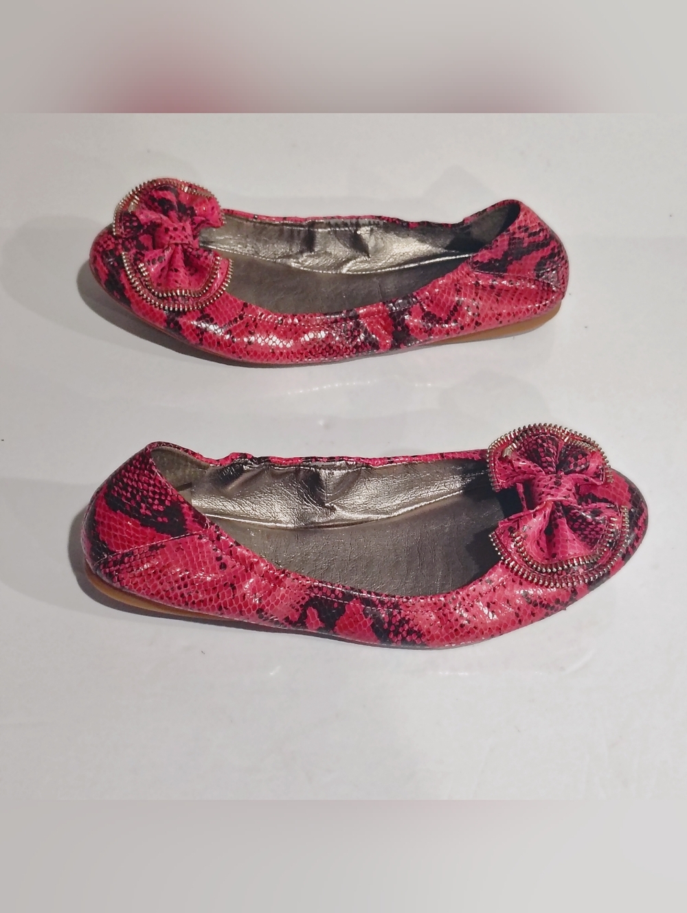 Gianni Bini Pink Snake-Print Bow Ballet Flats Size 9.5